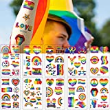 73 Pcs Rainbow Temporary Tattoos Heart Love Stripes Tattoo Stickers Waterproof Body Paints Decal for LGBTQ Pride Day Parades Festival Gay Party (10 Sheet)