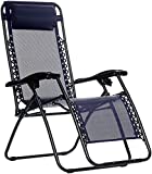 Amazon Basics Outdoor Textilene Adjustable Zero Gravity Folding Reclining Lounge Chair with Pillow, Navy Blue