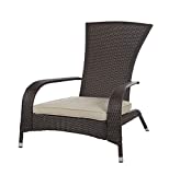 Patio Sense Coconino Wicker Lounge Chair, Mocha All Weather Wicker, Beige Cushion, Adirondack Style Armchair, 35" L, 34" W, 35" H (61469)