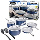 Granitestone 10 Piece Cookware Set Pots and Pans Set with Ultra Nonstick Ceramic Coating, 100% PFOA PFAS Free Cookware Set, Stay Cool Handle, Metal Utensil Oven & Dishwasher Safe - Navy Blue