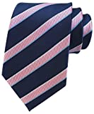 Secdtie Men's Classic Stripe Jacquard Woven Silk Tie Formal Party Suit Necktie (One Size, Pink Navy)