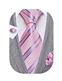YOHOWA Men Wedding Tie Silk Woven Pink Blue Groom Skinny Fashion Necktie and Handkerchief Cufflinks Set Formal Dress