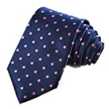 KissTies Polka Dot Tie Pink Dots Navy Blue Necktie + Gift Box