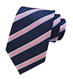 Men's Pink and Navy BLUE Ties Striped Patterned Graduation Student Silk Neckties