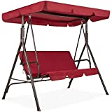 Best Choice Products 3-Person Outdoor Patio Swing Chair, Hanging Glider Porch Bench for Garden, Poolside, Backyard w/Convertible Canopy, Adjustable Shade, Removable Cushions - Burgundy