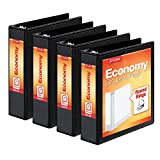 Cardinal Economy 3 Ring Binder, 2 Inch, Presentation View, Black, Holds 475 Sheets, Nonstick, PVC Free, 4 Pack of Binders (79522)