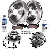 Detroit Axle - 4x4 6 Lugs (305mm) Front Rotors Brake Pads +Front Wheel Hub &Bearing Replacement for Silverado Sierra Avalanche 1500 Yukon - 8pc Set