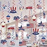 Tifeson 4th of July Decorations Hanging Swirls - 36 PCS American Flag/Stars Swirls for Patriotic Decorations, Fourth of July Party, Independence Day, USA Party Decor (Blue/White/Red)