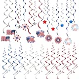 Patriotic Party Decorations Hanging Swirls - 30PCS 4th of July Patriotic Decor Garland for Independence Day, White Red and Blue Star Hanging Ornaments for Fourth of July