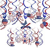 HOWAF Patriotic Decorations, 4th of July Decorations Hanging Swirls 30 PCS American Flag/Stars Swirls for Fourth of July Party, Independence Day, Patriotic Wedding Decor (Blue/White/Red)