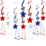 National Day Twinkle Patriotic Shooting Stars Hangings Swirl Decorations Red Blue White 4th of July Presidents Day Birthday Party Decorations, 27pc