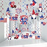 Happy 4th of July Decoration, Independence Day Hanging Swirls Patriotic American Flag/Star Streamers Memorial Day Red Silver and Blue Swirls Decor for 4th July Party Supplies, 30CT