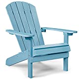 YEFU Adirondack Chair Plastic Weather Resistant, Patio Chairs 5 Steps Easy Installation, Looks Exactly Like Real Wood, Widely Used in Outdoor, Fire Pit, Deck, Outside, Garden, Campfire Chairs (Blue)