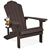 Patio Watcher Poly Lumber Classic Adirondack Chair with Cup Holder, Weather Resistant 1 Chair Patio Plastic Adirondack Chair for Lawn, Garden, Backyard, Deck(Coffee)