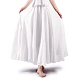 OCHENTA Long Skirt for Women, Flowy Bohemian Maxi Skirt for Summer Beach Goth Fairycore Cottagecore White 85CM Length