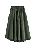 SweatyRocks Women's Casual High Waist Pleated A-Line Midi Skirt with Pocket Army Green S