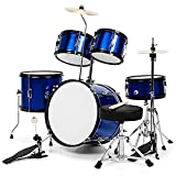 Costzon 16 Kids Drum Set, 5-Piece Full Size Complete Junior Drum Set with Adjustable Throne, Cymbal, Hi-Hat, Pedal & Drumsticks, Beginner Drum Kit with Bass Snare Tom Drum, Age 3-12, Blue