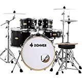 Donner Drum Set Adult with Silent System, 5-Piece Full Size Drum Kit, Professional Drum Bring a Bright and Clear SoundBlack