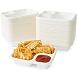 Leak-Free, Compostable Bagasse Nacho Trays 100 Pack. Large 2 Compartment Microwave Safe Biodegradable Sugarcane Serving Trays. Durable, Divided Holder for Snacks, Nachos, Cheese or Chips and Salsa