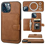 Bocasal Wallet Case for iPhone 12 Pro Max Compatible with MagSafe Magnetic RFID Blocking Detachable Premium PU Leather Flip Case with Card Slots Holder Kickstand Wireless Charging 6.7 Inch (Brown)