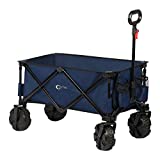 PORTAL Collapsible Folding Utility Wagon, Foldable Wagon Carts Heavy Duty, Large Capacity Beach Wagon with All Terrain Wheels, Outdoor Portable Wagon for Camping, Garden, Shopping, Groceries, Blue