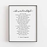 She Was Beautiful Girls SignF Scott Fitzgerald Quote,Nursery Decor, Love Quote, Bedroom Decor, Inspirational Quote Prints 8 x 10 Inches Shimmer Art Paper Unframed