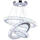 Winretro 3 Ring Modern Crystal LED Chandelier Light Fixtures Round Pendant Lighting Stainless Steel Chrome Ceiling Lamp Hanging Lights for Living Room Dining Room Bedroom Kitchen Closet (Cold White)