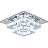 Crystal LED Ceiling Light, Ceiling Crystal Lamp Stainless Steel K9 Modern Flush Mount Lights Fixture Square Chandelier Ceiling Lamp for Dining Room Living Room Bedroom (Cool White)