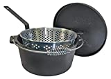 Bayou Classic 7460 8-qt Cast Iron Dutch Oven w/ Perforated Aluminum Fry Basket Features Flanged Camp Lid Stainless Coil Wire Handle Grip Perfect For Baking Frying One-Pot Meals Stews and Chili
