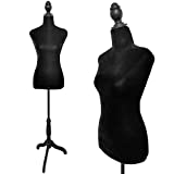 Black Female Dress Form Mannequin Torso Body with Adjustable Tripod Stand Dress Jewelry Display