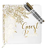 LEMON SHERBET Wedding Guest Book  Photo Album Sign in  with Gold Foil & Gilded Edges  Hard Cover Book with Thick White Paper  32 Pages  Comes with Two Metallic Markers