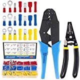 Glarks Professional Self-Adjustable Ratchet Wire Crimping Pliers AWG 22-10 and a Wire Stripper Tool Set with 183Pcs Insulated Butt Bullet Spade Ring Crimp Terminals Connectors Assortment Kit