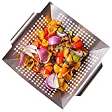Lightique Stainless Steel Vegetable Grill Basket, Outdoor Grilling Accessories for Grilling Veggies Fish Meat Shrimp, Suitable for All Camping Charcoal BBQ Grill
