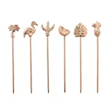 Folkulture Stainless Steel Cocktail Picks or Martini Sticks, Reusable Toothpicks for Drinks or Bloody Mary Skewers, Garnish Sticks for Appetizers, Olives or Fruits, Set of 6, Rosegold