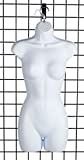 Female Molded Shatterproof White Shapely Torso Form with Hook - Fits Womens Sizes 5-10 - Hanging Fashion Form Mannequin to Display Top and Bottom Merchandise