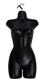 Female Molded Shatterproof Black Plastic Shapely Torso Form with Hook - Fits Womens Sizes 5-10 - Hanging Fashion Form Mannequin to Display Top and Bottom Merchandise