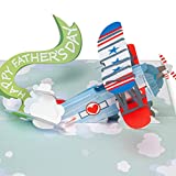 Paper Love Fathers Day Pop Up Card, Happy Father's Day Biplane, For Dad, Husband, Son, Anyone, Handmade - 5" x 7" Cover - Includes Envelope and Note Tag