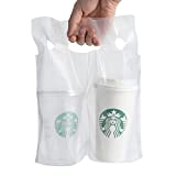 100 Pack Clear Plastic Bags 2 Cup Carrier Drink Holder up to 32oz Disposable for delivery take Out by Craftiff