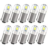 Shuyee Super Bright BA9S LED Car Bulbs, BA9 53 57 1895 64111 LED Lamp for Instrument Cluster Door Courtesy Map License Plate Light on RV Camper Trailer, Pack of 10