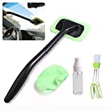 Car Windshield Cleaning Window Cleaner Brush Tool with Handle Auto Glass Cleaner Kit Interior Exterior Microfiber Cloth Pad Head