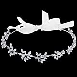 BABEYOND Bridal Headpiece Handmade Wedding Hair Vine Crystal Floral Leaf Headband with Lace Ribbon