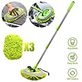 ShinePick 2 in 1 Car Wash Mop Mitt Chenille Microfiber Car Wash Brush with 44.5" Aluminum Alloy Long Handle, 180 RotationCleaning Tool Brush Duster for Car Truck RV Bus(Green)