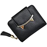 HeySun Cute Cat Wallet Women Small Bifold Coin Purse Money Clip Card Case for Ladies with Zipper Gifts for Women Black