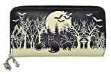 Lost Queen Woodland Wallet Black Cats & Bats Skull Charm Gothic Wiccan Vegan Zip Around Wallet