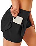 SPECIALMAGIC Women's 2 in 1 Running Shorts with Pockets, Workout Yoga Athletic Shorts for Women Black