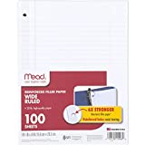Mead Loose Leaf Paper, Filler Paper, Reinforced, Wide Ruled, 100 Sheets, 10-1/2 x 8 inches, 3 Hole Punched, 1 Pack (15006)