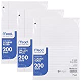 Mead Loose Leaf Paper, College Ruled, 200 Sheets, 10-1/2" x 8, 3 Hole Punched for 3 Ring Binder, Writing & Office Paper, Perfect for College, K-12 or Homeschool, 3 Pack (73185)