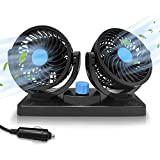 Cooling Car Fan, 12V Electric 2 Speed Dual Head Fans for Seat Passenger Portable Vehicle Fan, 360 Rotatable Dashboard Cooling Air Fan 12V Cigarette Lighter