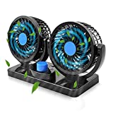 Car Fan12V, Electric 2 Speed Dual Head Fans,360 Degree Rotatable Cooling Fan Quiet Strong Dashboard Cooling Air Circulator for Sedan SUV/RV/Boat/Auto Vehicles