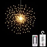 Hanging Decorative Lights,200 Led Firework Lights Battery Powered, Tent Chandelier Remote Control, Waterproof Starburst Lights for Gardens Courtyards Porches Christmas Party Decorations, Warm White